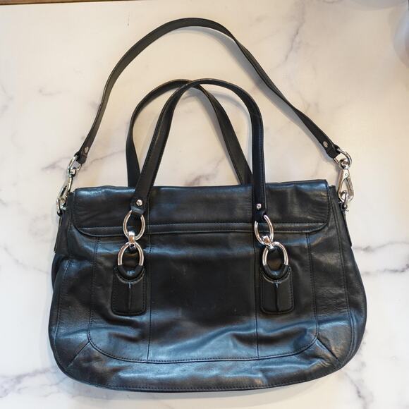Coach Leather Shoulder Bag Satchel Womens Black Silver Hardware Turnlock 18277 - Picture 2 of 13